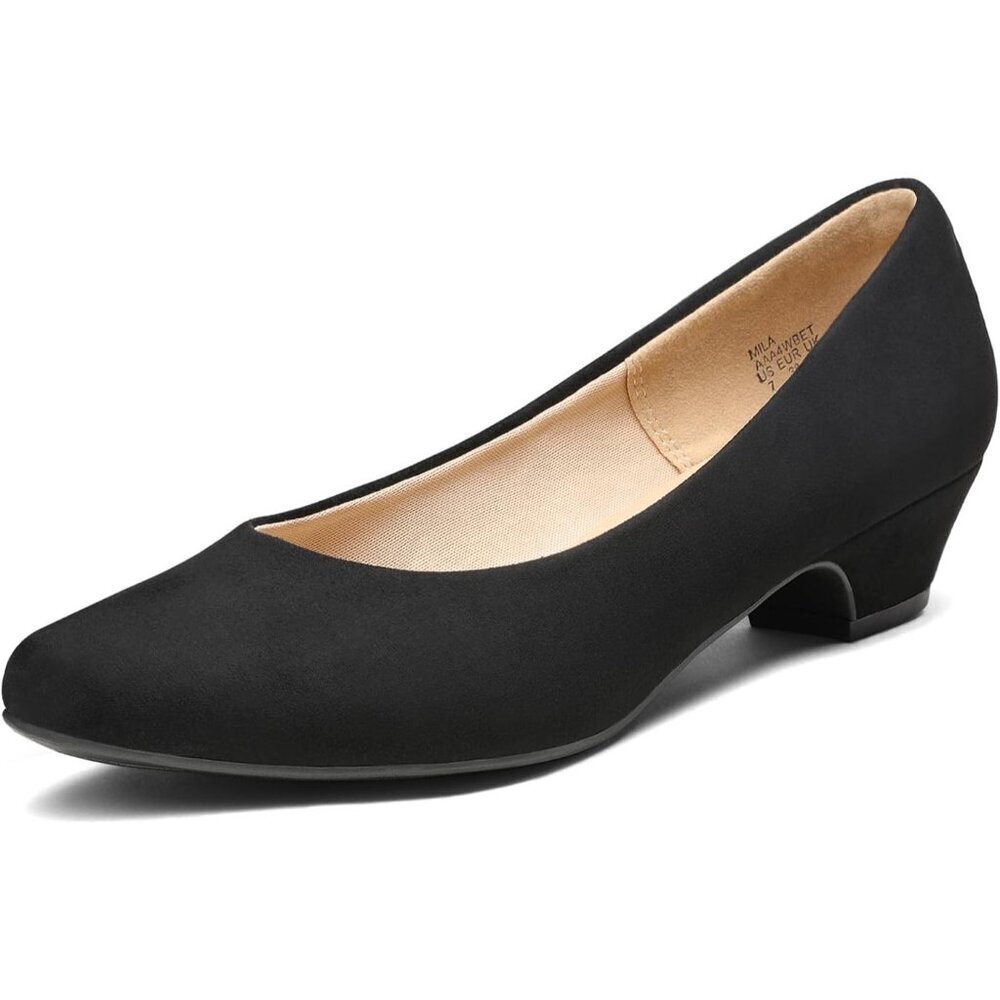 Dream Pairs Women's Black Suede Closed Pointed Toe Low Chunky Heel Pump Shoes